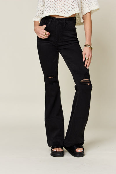 Explore More Collection - Judy Blue Full Size High Waist Distressed Flare Jeans