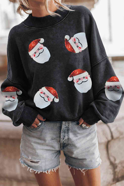 Explore More Collection - Sequin Santa Patch Round Neck Sweatshirt