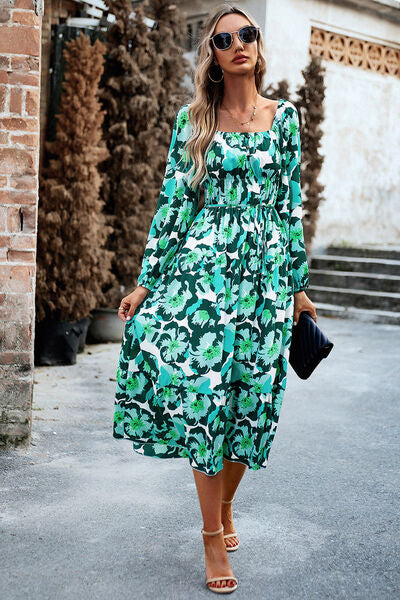 Explore More Collection - Printed Balloon Sleeve Midi Dress