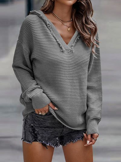Explore More Collection - Horizontal Ribbing Hooded Sweater