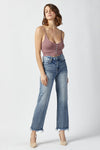 Explore More Collection - RISEN High Waist Raw Hem Straight Jeans