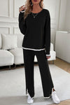 Explore More Collection - Contrast Trim Round Neck Top and Pants Set