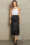 Explore More Collection -  Just In Time High Waisted Cargo Midi Skirt in Black