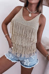 Explore More Collection - Fringe V-Neck Knit Tank