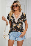 Explore More Collection - Floral V-Neck Short Sleeve T-Shirt