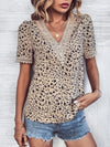 Explore More Collection - Full Size Printed V-Neck Short Sleeve Blouse