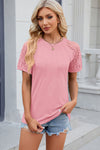 Explore More Collection - Openwork Round Neck Short Sleeve T-Shirt