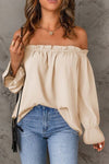 Explore More Collection - Frill Off-Shoulder Flounce Sleeve Blouse