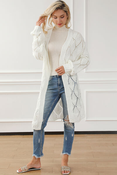 Explore More Collection - Openwork Open Front Dropped Shoulder Cardigan