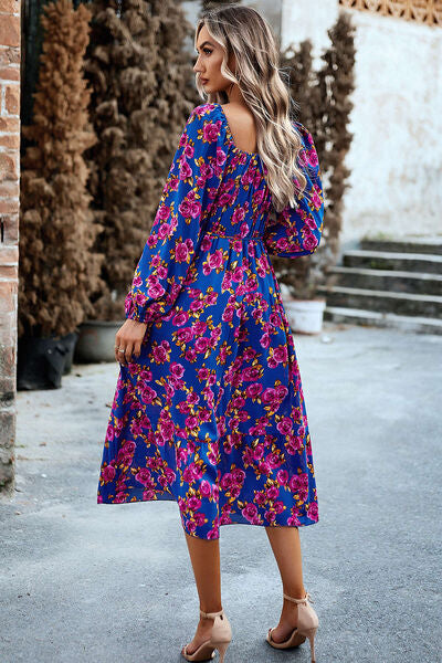 Explore More Collection - Printed Balloon Sleeve Midi Dress