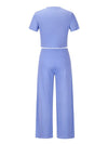 Explore More Collection - Round Neck Short Sleeve Top and Pocketed Pants Set