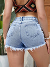 Explore More Collection - Distressed Raw Hem Denim Shorts