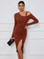 Explore More Collection - Ribbed Ruched Drawstring Wrap Dress