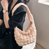 Explore More Collection - Quilted Pleated Plaid Shoulder Bag with Zipper