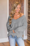 Explore More Collection - Frayed Hem Dropped Shoulder Sweater