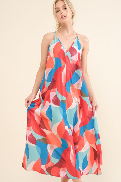 Explore More Collection - And the Why Printed Crisscross Back Cami Dress