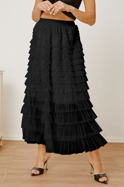 Explore More Collection - Ruched High Waist Tiered Skirt