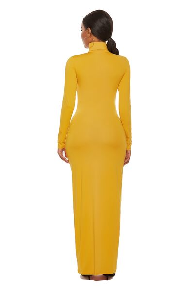 Explore More Collection - Mock Neck Long Sleeve Maxi Slim Dress