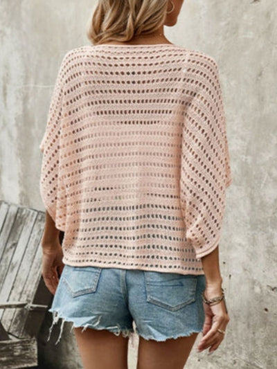 Explore More Collection - Double Take Openwork Half Sleeve Knit Cover Up