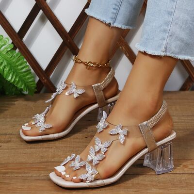 Explore More Collection - Butterfly Detail Open Toe Mid Heel Sandals