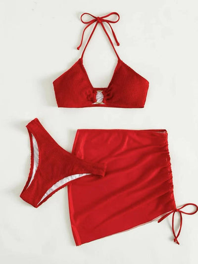 Explore More  Collection - Tied Halter Neck Three-Piece Swim Set