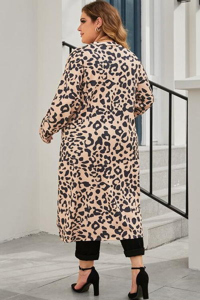 Explore More Collection - Plus Size Leopard Button Up Long Sleeve Cardigan