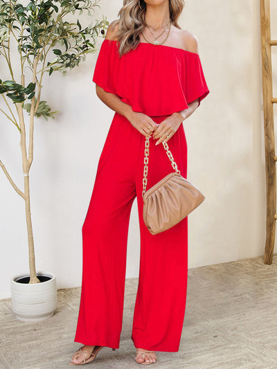 Explore More Collection - Ruffled Off-Shoulder Jumpsuit