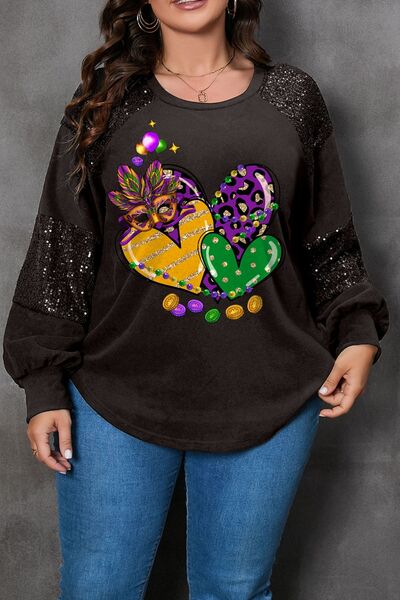 Explore More Collection - Plus Size Graphic Sequin Long Sleeve T-Shirt