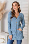 Explore More Collection - Double Take Ribbed Button-Up Cardigan with Pockets