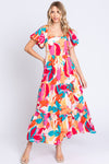 Explore More Collection - GeeGee Full Size Printed Smocked Back Tiered Maxi Dress