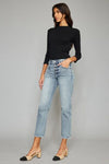 Explore More Collection - Kancan High Waist Button Fly Raw Hem Cropped Straight Jeans