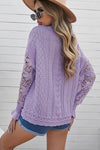 Explore More Collection - Openwork Lantern Sleeve Dropped Shoulder Sweater