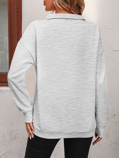 Explore More Collection - Zip-Up Dropped Shoulder Sweatshirt