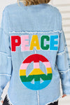 Explore More Collection - PEACE Raw Hem Dropped Shoulder Denim Top