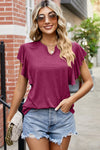 Explore More Collection - Ruffled Notched Cap Sleeve T-Shirt