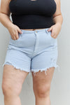 Explore More Collection - Katie Full Size High Waisted Distressed Shorts in Ice Blue