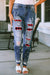 Explore More Collection - Plaid Snow Graphic Distressed Jeans