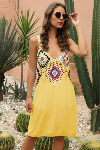 Explore More Collection - Geometric V-Neck Spaghetti Strap Cover Up Dress