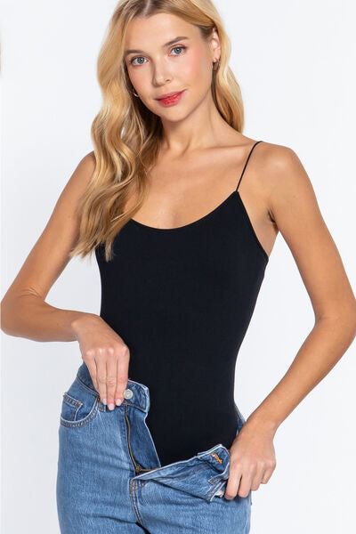 Explore More Collection - ACTIVE BASIC Ribbed Round Neck Seamless Cami Bodysuit