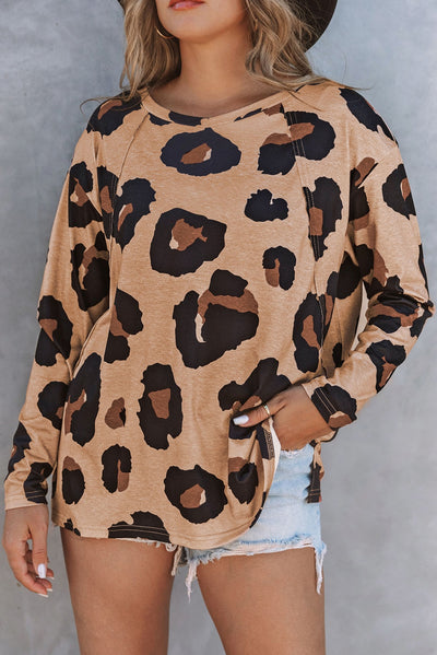 Explore More Collection - Full Size Leopard Print Round Neck Long Sleeve Tee