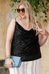 Explore More Collection - Plus Size Sequin Cowl Neck Cami