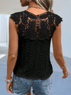 Explore More Collection - Cutout Lace Detail Notched Blouse