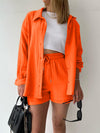 Explore More  Collection - Texture Button Up Shirt and Drawstring Shorts Set