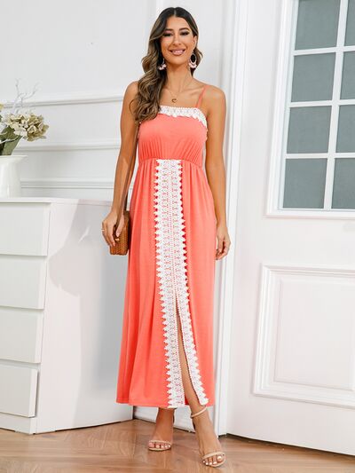 Explore More Collection - Slit Lace Detail Spaghetti Strap Dress