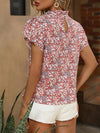 Explore More Collection - Floral Mock Neck Cap Sleeve Blouse