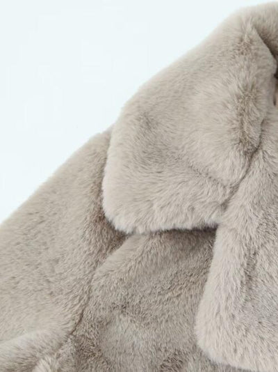 Explore More Collection - Faux Fur Button Up Lapel Neck Coat with Pocket