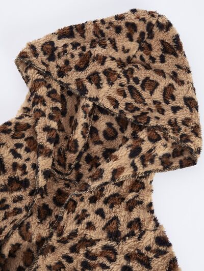 Explore More Collection - Leopard Open Front Hooded Jacket