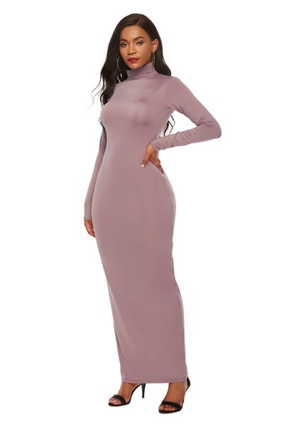 Explore More Collection - Mock Neck Long Sleeve Maxi Slim Dress