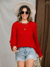 Explore More Collection - Openwork Round Neck Raglan Sleeve Sweater