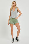 Explore More Collection - RISEN Mid Waist Frayed Hem Denim Shorts